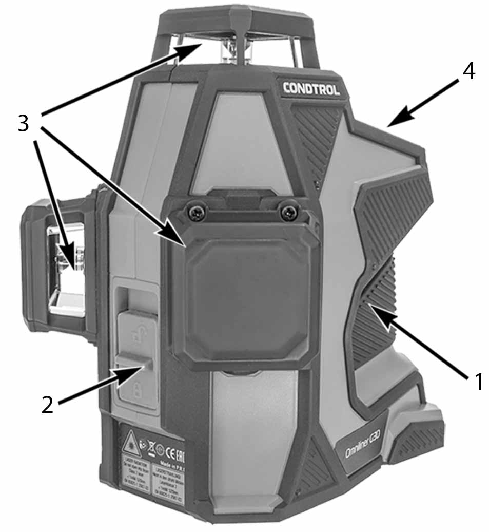 Основные элементы и узлы устройства лазерного нивелира OMNILINER 3D