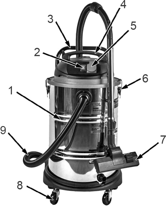 Основные элементы и узлы устройства пылесоса P.I.T. PVC60-C